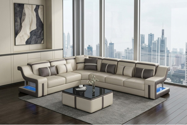 XXL Narożnikowa kanapa Sofa z USB Narożnik Sofa do salonu Sofa Kanapa Tabela Podkładka Siedziba Skóra