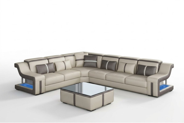 XXL Narożnikowa kanapa Sofa z USB Narożnik Sofa do salonu Sofa Kanapa Tabela Podkładka Siedziba Skóra