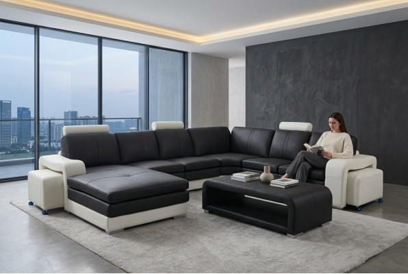 Skóra Narożnik Sofa +USB, Kanapa Podkładka Siedziba Meble Ustawić Krajobraz Nowoczesny Design
