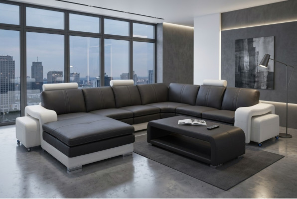 Skóra Narożnik Sofa +USB, Kanapa Podkładka Siedziba Meble Ustawić Krajobraz Nowoczesny Design