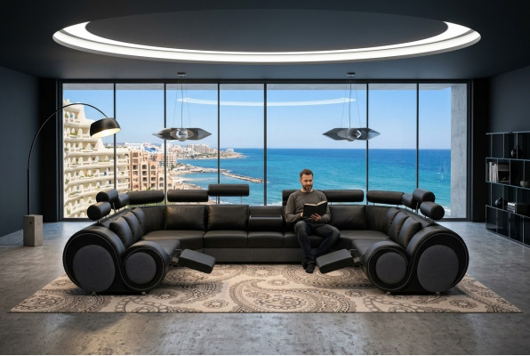 Design XXL Żywy krajobraz Sofa z USB, Kanapa Podkładka Narożnikowa kanapa Włókienniczy Materiał Nowość