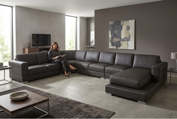 Narożnik Skóra Modern XXL Kanapa Żywy krajobraz Skórzana Sofa Sofa Kształt U USB Narożnikowa kanapa Nowość