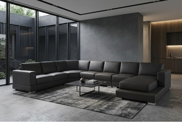 Narożnik Skóra Modern XXL Kanapa Żywy krajobraz Skórzana Sofa Sofa Kształt U USB Narożnikowa kanapa Nowość