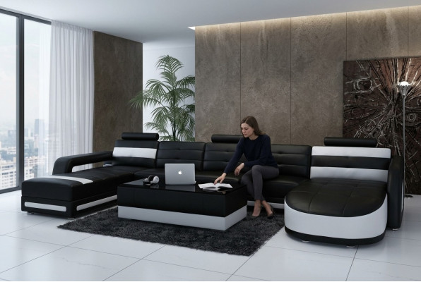 Skórzana sofa sofa kanapa Żywy krajobraz Narożnikowa kanapa Ustawić Design Modern Sofa z USB