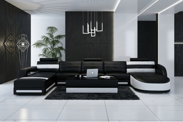 Skórzana sofa sofa kanapa Żywy krajobraz Narożnikowa kanapa Ustawić Design Modern Sofa z USB