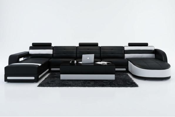Skórzana sofa sofa kanapa Żywy krajobraz Narożnikowa kanapa Ustawić Design Modern Sofa z USB