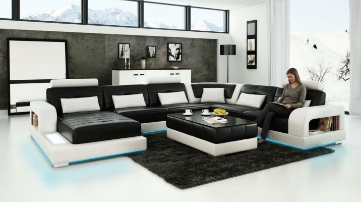 Sofa Narożnikowa kanapa Design Żywy krajobraz z Półką Podkładka Siedziba Ustawić Skórzana sofa USB