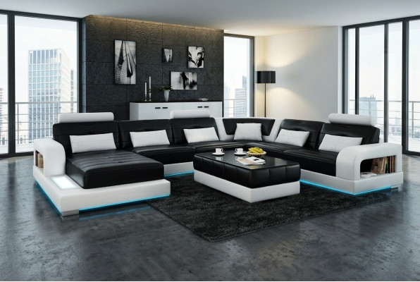 Sofa Narożnikowa kanapa Design Żywy krajobraz z Półką Podkładka Siedziba Ustawić Skórzana sofa USB