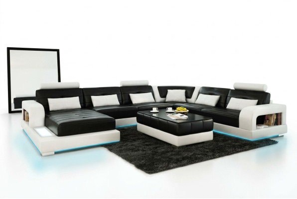 Sofa Narożnikowa kanapa Design Żywy krajobraz z Półką Podkładka Siedziba Ustawić Skórzana sofa USB