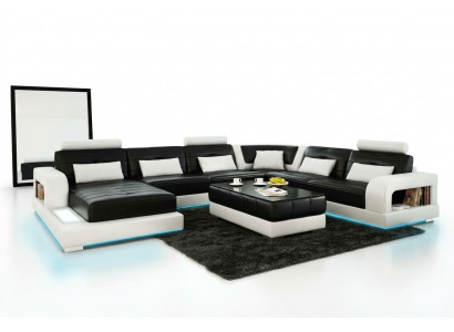 Sofa Narożnikowa kanapa Design Żywy krajobraz z Półką Podkładka Siedziba Ustawić Skórzana sofa USB