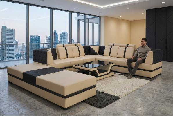 Skóra Narożnik Sofa Kanapa Podkładka Siedziba Living Landscape Design Meble Ustawić + USB