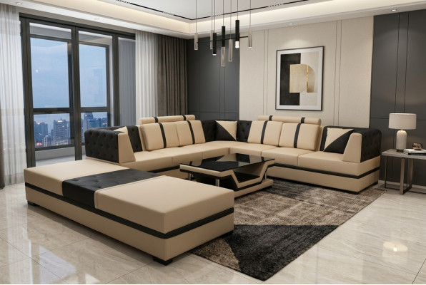 Skóra Narożnik Sofa Kanapa Podkładka Siedziba Living Landscape Design Meble Ustawić + USB