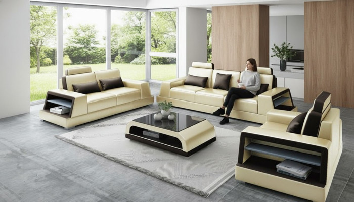 Sofa skórzana Kanapa Zestaw sofowy Podkładka 3+1+1 miejsce do siedzenia Kanapy Sofa Design Skóra Nowa