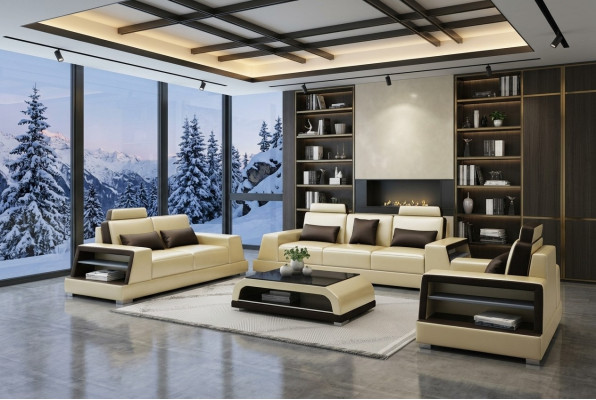 Sofa skórzana Kanapa Zestaw sofowy Podkładka 3+1+1 miejsce do siedzenia Kanapy Sofa Design Skóra Nowa