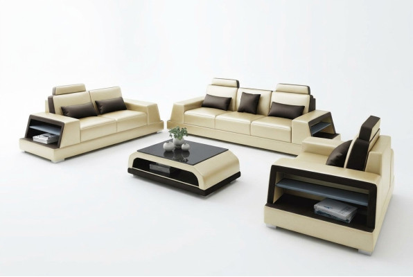 Sofa skórzana Kanapa Zestaw sofowy Podkładka 3+1+1 miejsce do siedzenia Kanapy Sofa Design Skóra Nowa