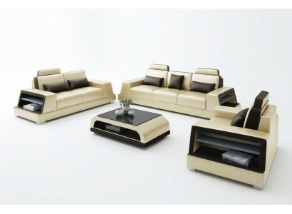 Sofa skórzana Kanapa Zestaw sofowy Podkładka 3+1+1 miejsce do siedzenia Kanapy Sofa Design Skóra Nowa