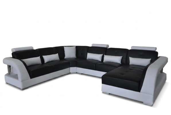 Design Skóra Żywy krajobraz Narożnik Sofa Nowoczesna kanapa Narożnik USB Nowy Czarny Ustawić