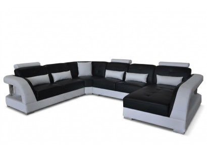 Design Skóra Żywy krajobraz Narożnik Sofa Nowoczesna kanapa Narożnik USB Nowy Czarny Ustawić
