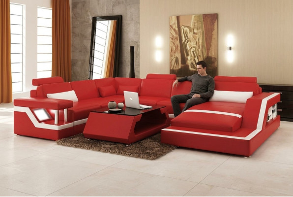 Design Skóra Żywy krajobraz Narożnik Sofa Nowoczesna Ustaw Sofa Narożnik Czerwony USB + LED