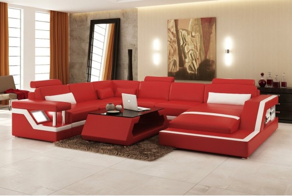 Design Skóra Żywy krajobraz Narożnik Sofa Nowoczesna Ustaw Sofa Narożnik Czerwony USB + LED