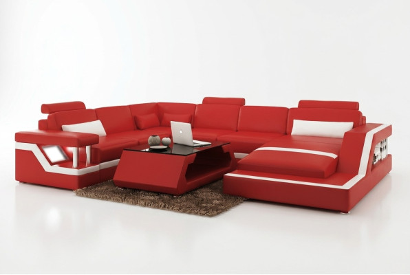 Design Skóra Żywy krajobraz Narożnik Sofa Nowoczesna Ustaw Sofa Narożnik Czerwony USB + LED