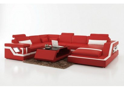 Design Skóra Żywy krajobraz Narożnik Sofa Nowoczesna Ustaw Sofa Narożnik Czerwony USB + LED