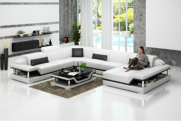 Design Skóra Żywy krajobraz Narożnik Sofa Nowoczesna Ustaw Kanapa Narożnik Nowy Biały USB