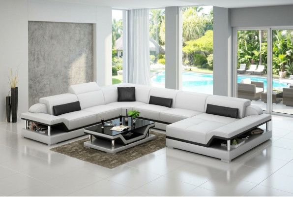 Design Skóra Żywy krajobraz Narożnik Sofa Nowoczesna Ustaw Kanapa Narożnik Nowy Biały USB