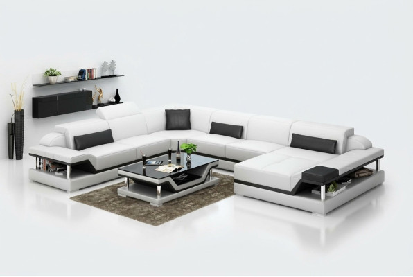 Design Skóra Żywy krajobraz Narożnik Sofa Nowoczesna Ustaw Kanapa Narożnik Nowy Biały USB