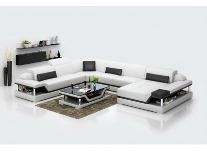 Design Skóra Żywy krajobraz Narożnik Sofa Nowoczesna Ustaw Kanapa Narożnik Nowy Biały USB