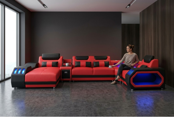 Skórzana Sofa Kanapa Żywy krajobraz Ustawić Design Nowoczesna Sofa Kształt U Sofa z USB