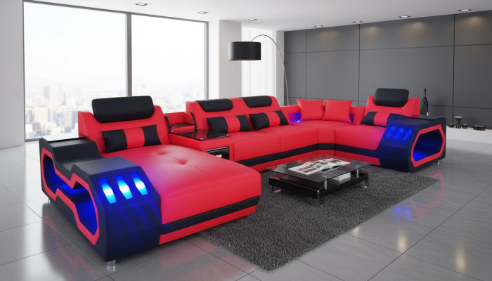 Skórzana Sofa Kanapa Żywy krajobraz Ustawić Design Nowoczesna Sofa Kształt U Sofa z USB