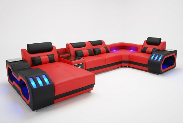 Skórzana Sofa Kanapa Żywy krajobraz Ustawić Design Nowoczesna Sofa Kształt U Sofa z USB