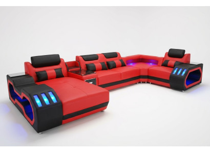 Skórzana Sofa Kanapa Żywy krajobraz Ustawić Design Nowoczesna Sofa Kształt U Sofa z USB