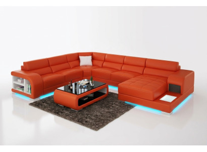 Nowoczesna skórzana sofa kanapa Żywy krajobraz Narożnikowa kanapa Narożnik Ustawić sofę podświetlaną USB