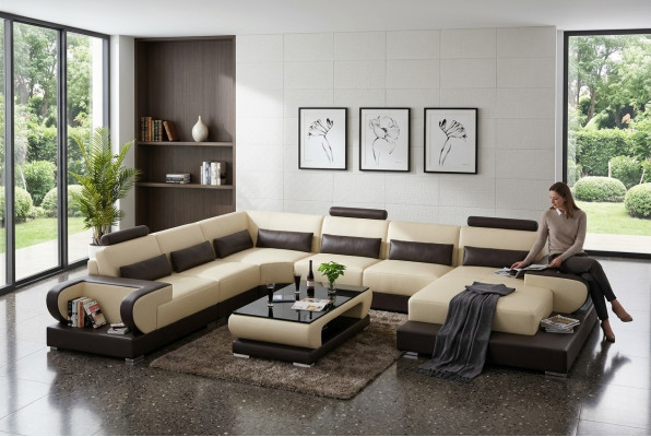 Skórzana sofa z USB, Kanapa Żywy krajobraz Narożnikowa kanapa Narożnik Ustawić Design Modern Sofa