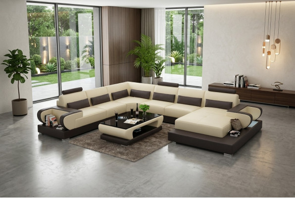 Skórzana sofa z USB, Kanapa Żywy krajobraz Narożnikowa kanapa Narożnik Ustawić Design Modern Sofa