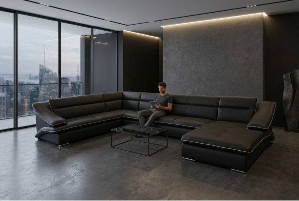 Sofa Narożnikowa kanapa Design Podkładka narożnikowa Zestaw narożny Couch UForm Żywy krajobraz +USB