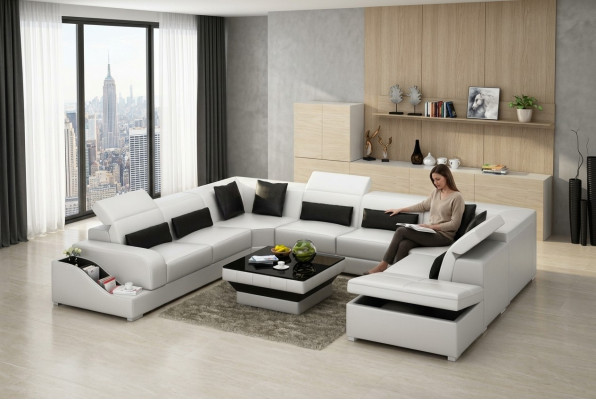Żywy krajobraz Modern Narożnikowa kanapa Couch Podkładka Zestaw narożny Sofa Narożnik Ustawić + USB