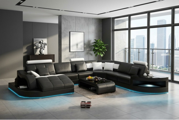 Skórzana sofa kanapa Żywy krajobraz Narożnikowa kanapa Narożnik Ustaw Design Nowoczesna Nowa Sofa +USB