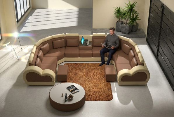 Skórzana sofa z USB Podkładka Sofa Kanapa Narożnikowa kanapa Żywy krajobraz Giant XXL Relaks Nowość