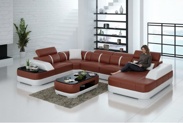 Skórzana sofa Podkładka Siedziba Narożnik Sofa Ustawić Żywy krajobraz Salon Kanapa na USB