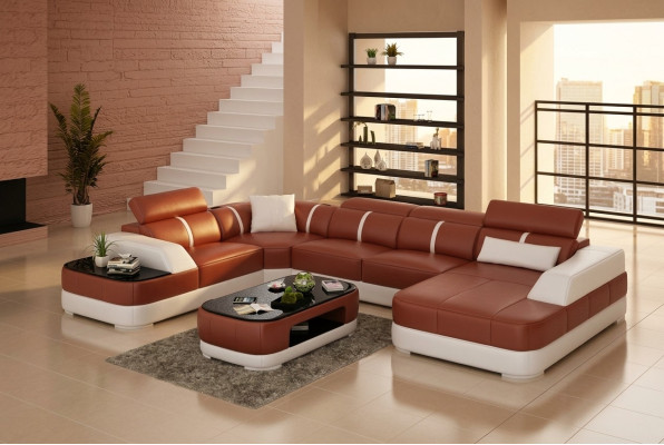 Skórzana sofa Podkładka Siedziba Narożnik Sofa Ustawić Żywy krajobraz Salon Kanapa na USB