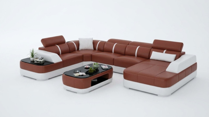 Skórzana sofa Podkładka Siedziba Narożnik Sofa Ustawić Żywy krajobraz Salon Kanapa na USB