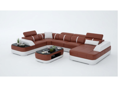 Skórzana sofa Podkładka Siedziba Narożnik Sofa Ustawić Żywy krajobraz Salon Kanapa na USB