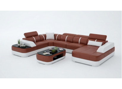 Skórzana sofa Podkładka Siedziba Narożnik Sofa Ustawić Żywy krajobraz Salon Kanapa na USB