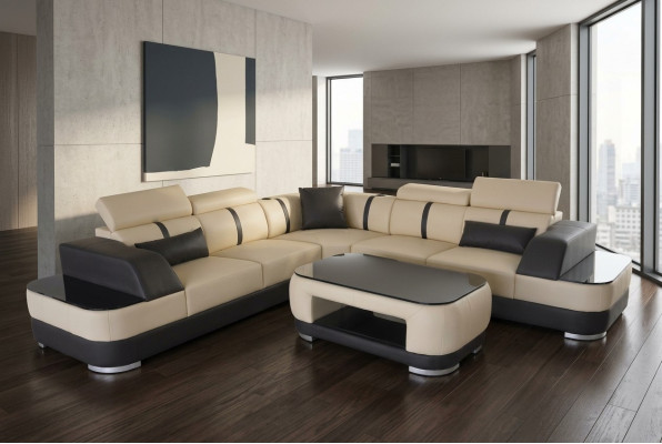 Narożnik Sofa + USB Skóra Podkładka Narożnik Ustawić Kanapy L Form+Tabela Żywy krajobraz