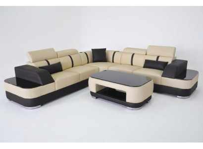 Narożnik Sofa + USB Skóra Podkładka Narożnik Ustawić Kanapy L Form+Tabela Żywy krajobraz