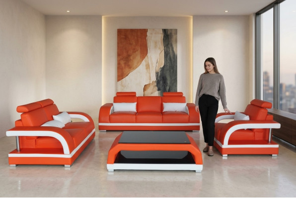 Sofa Kanapa Skóra Podkładka Siedziba Kanapa Ustawić 3+2+1 USB + Zestaw Tabeli Design Sofa