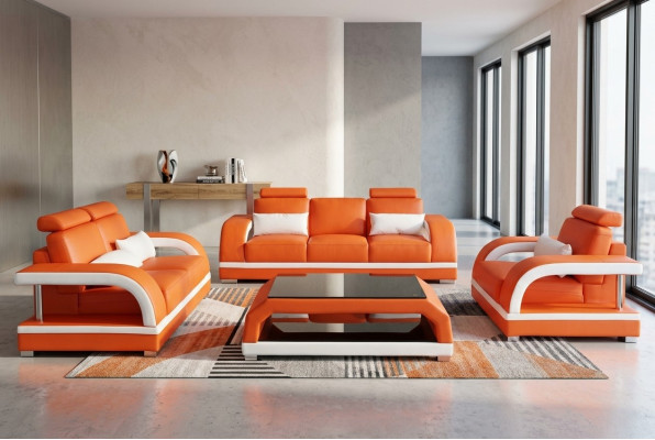 Sofa Kanapa Skóra Podkładka Siedziba Kanapa Ustawić 3+2+1 USB + Zestaw Tabeli Design Sofa